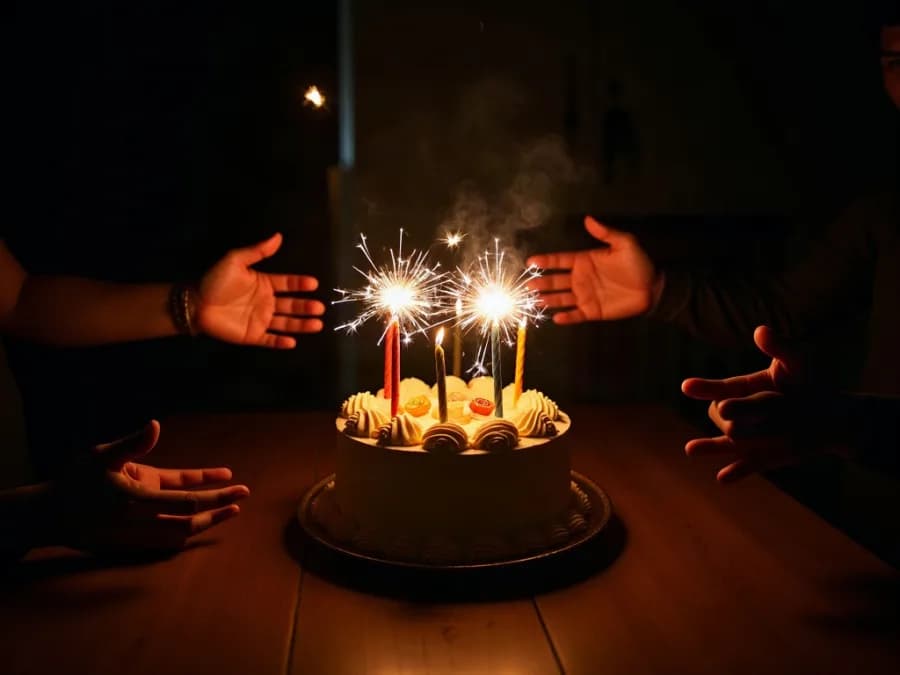 Torta de cumpleaños con bengalas encendidas